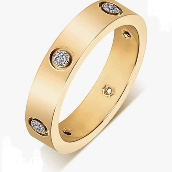 GOLD 18k Gold Plated Titanium CZ Ring - Picture 1 of 4